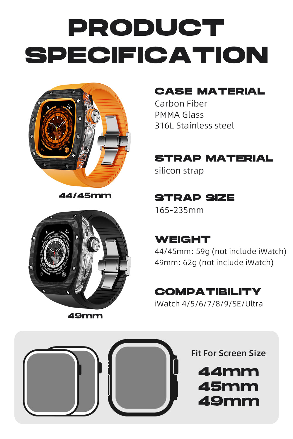 Apple Watch Mod Case Kit-RM7010-Carbon Fiber