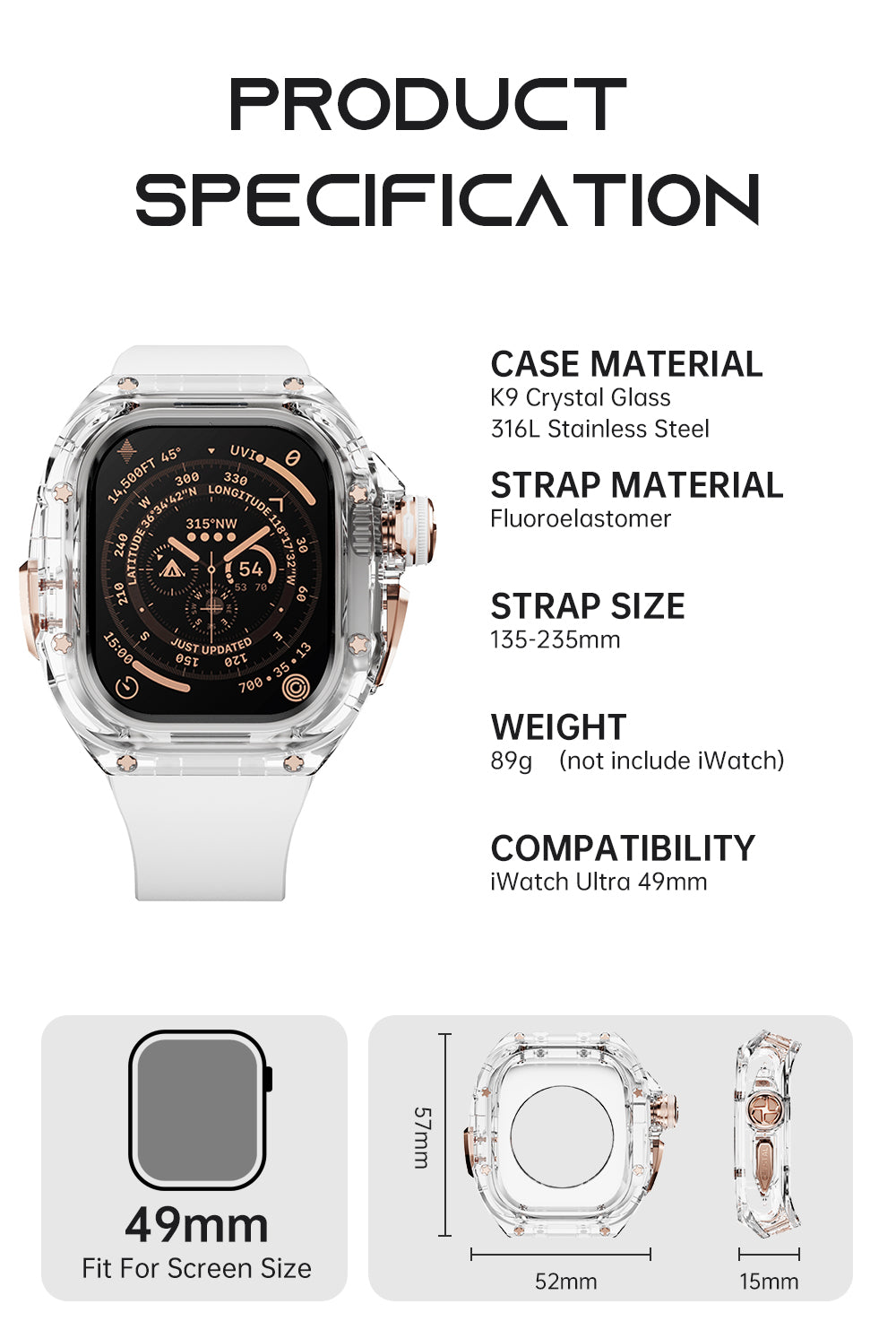 Apple Watch Mod Case Kit-RM7010-Crystal